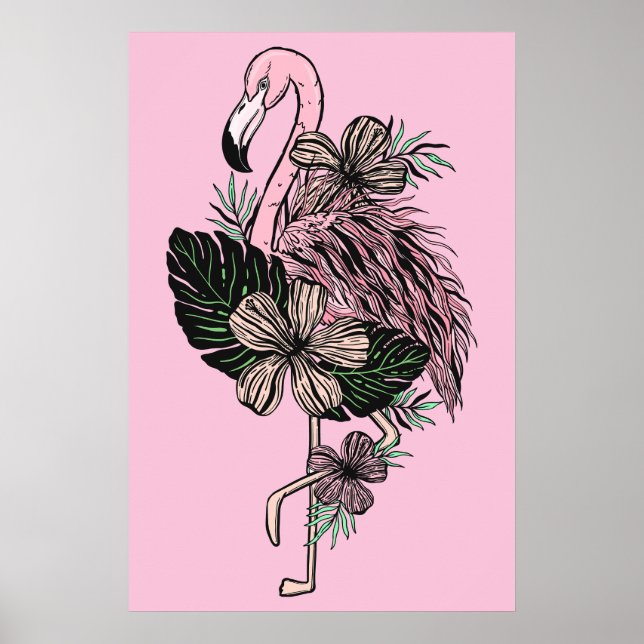 Póster Flamingo rosa color personalizado (Frente)