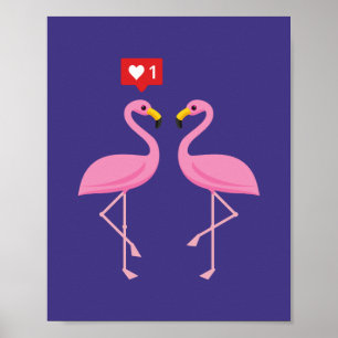 Póster Flamingo Rosa lindo como Pastel de Corazón