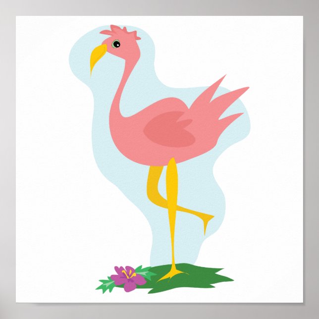 Póster flamingo rosa lindo parado en el patio (Frente)