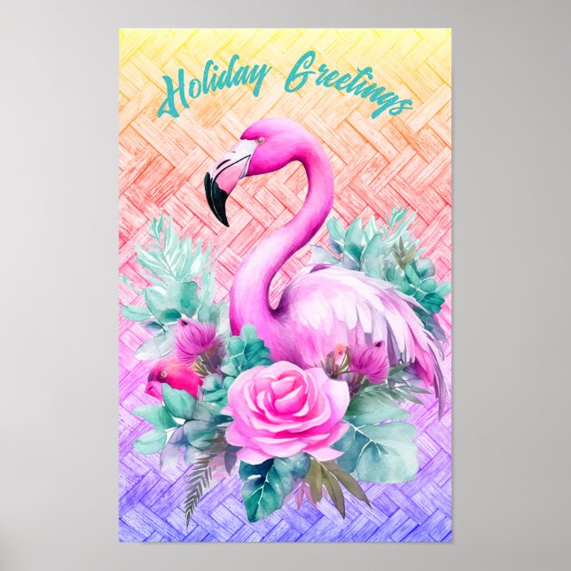 Póster Flamingo rosa pastel tropical personalizado (Frente)