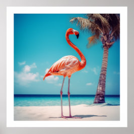 Póster Flamingo rosa realista en el Poster de playa