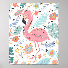 Póster Flamingo rosa tropical