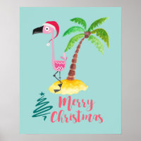 Flamingo Rosado En Un Sombrero De Santa Por Un Árb