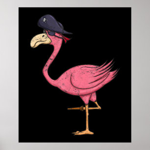 Póster Flamingo Rosado Pirata Con Eyepatch Halloween