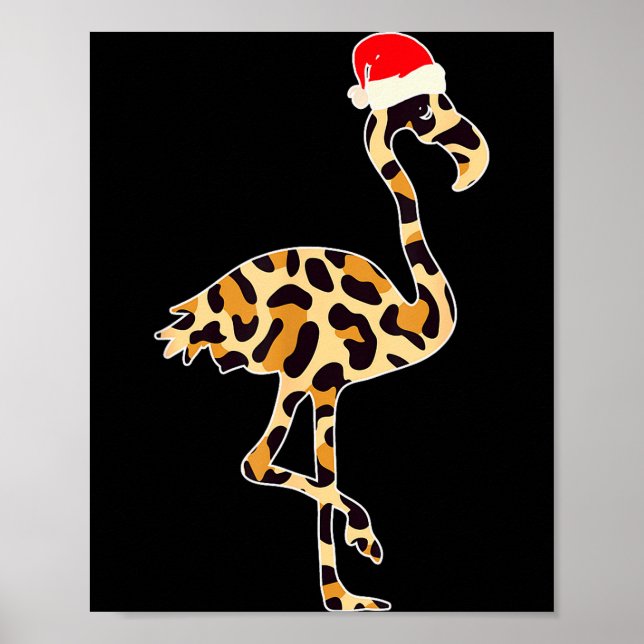 Póster Flamingo Santa Hat Family Matching Christmas Leopa (Frente)
