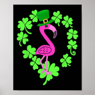 Póster Flamingo Shamrock St Patricks Day Animal