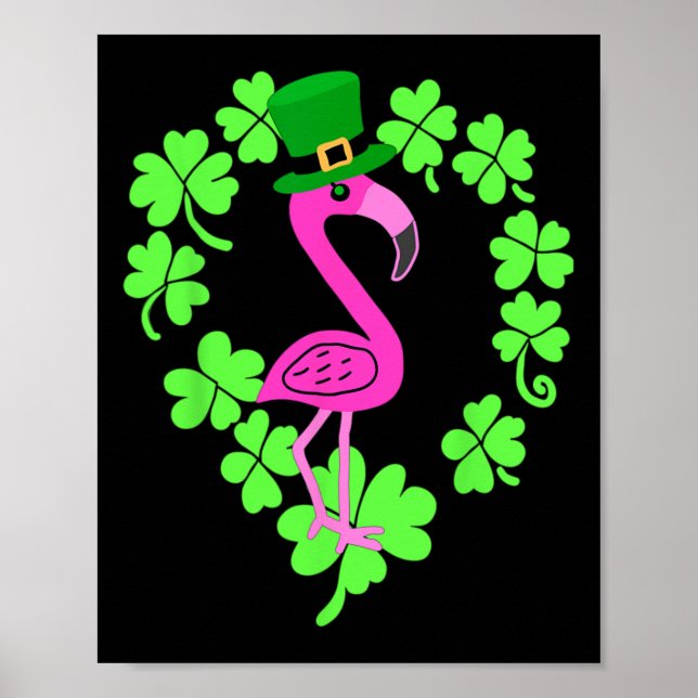 Póster Flamingo Shamrock St Patricks Day Animal (Frente)
