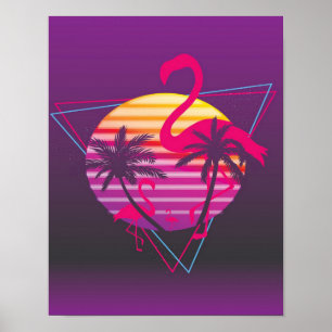 Póster Flamingo Sunset Synthwave