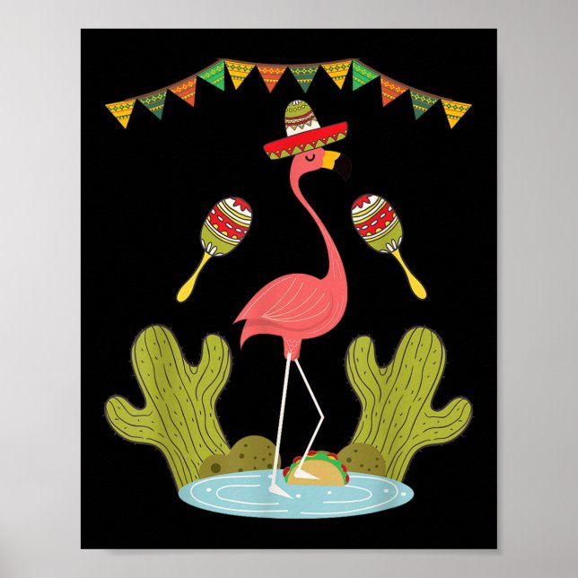 Póster Flamingo Taco Sombrero Funny Cinco De Mayo (Frente)