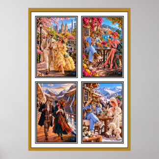 Póster Flamingo & Tiger — Four Seasons Travel Art Poster