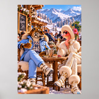 Póster Flamingo & Tiger in the Alps — Winter Après-Ski Po