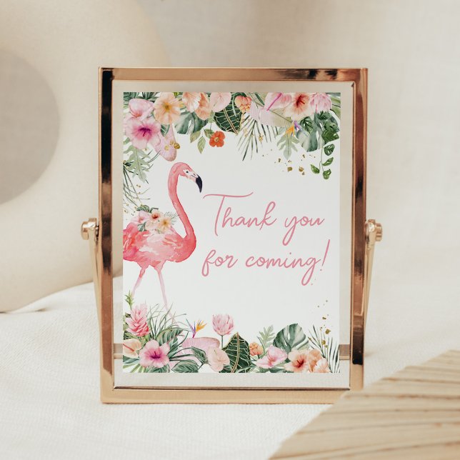 Póster Flamingo tropical Baby Shower Gracias por venir (Floral Flamingle Baby Shower Thank you for Coming Sign)