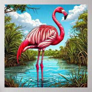 Póster 💙 Flamingo Tropical Calma Serena Naturaleza