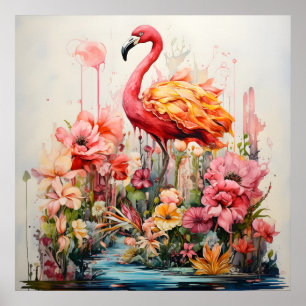 Póster Flamingo Tropical Fantasy Paradise Bloom
