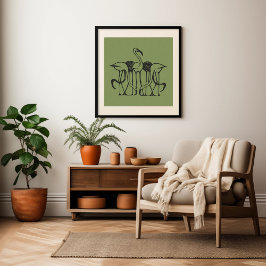Póster Flamingo Tropical Green Wall Art