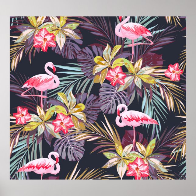 Póster Flamingo Tropical: Patrón veraniego sin foco (Frente)