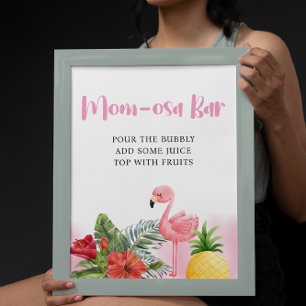 Póster Flamingo Tropical Pink Mom-osa Bar Baby Shower