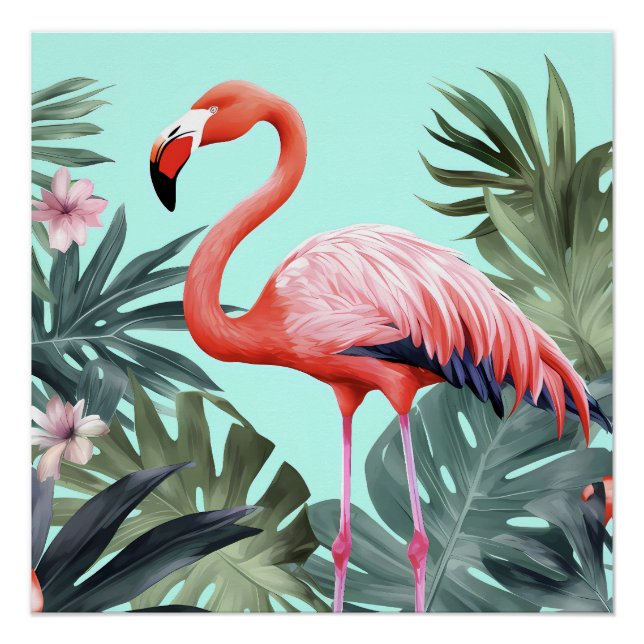 Póster Flamingo tropical rosa (Anverso)