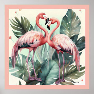 Póster Flamingo tropical rosa