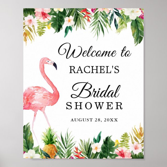 Póster Flamingo Tropical Sale Floral Bridal Shower Rótulo (Frente)