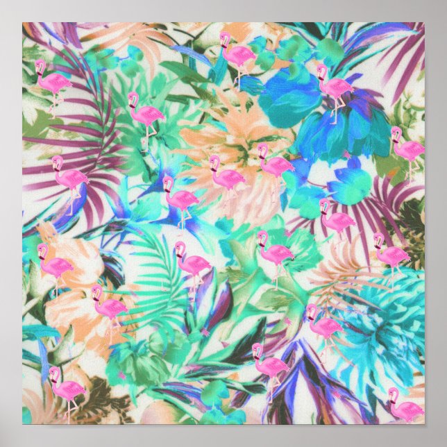 Póster Flamingo verde azulado rosado tropical moderno (Frente)