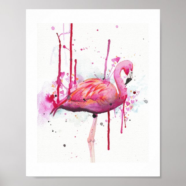 Póster flamingo watercolor (Frente)