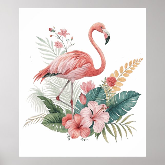 Póster Flamingo With Flowers (Frente)