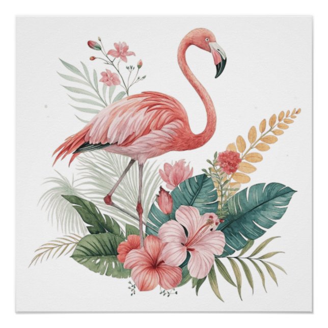 Póster Flamingo With Flowers (Anverso)