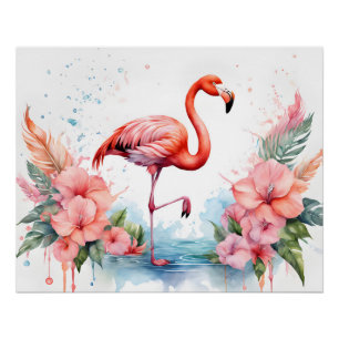 Poster Flamingo y Flores