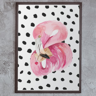 Póster Flamingo y puntos de color rosa exótico moderno
