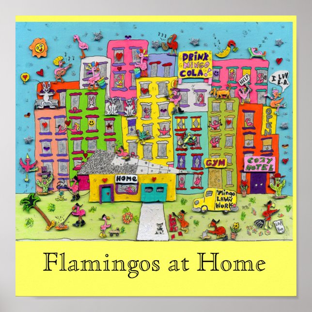 Póster Flamingos at Home (Frente)