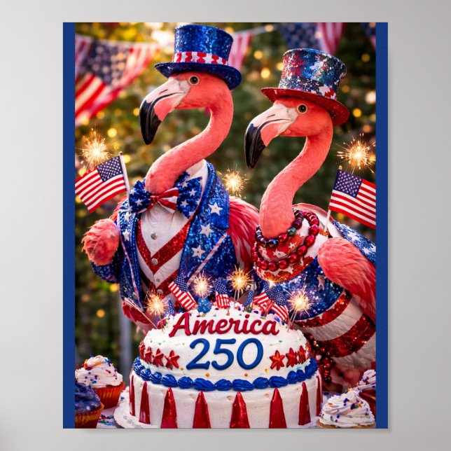 Póster Flamingos Happy 250th Birthday America July 4th (Frente)
