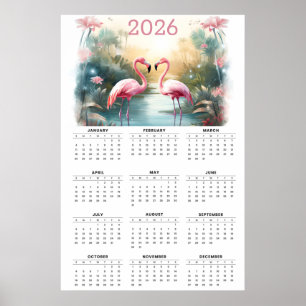 Póster Flamingos Rosados en el Paraíso: Calendario de Par