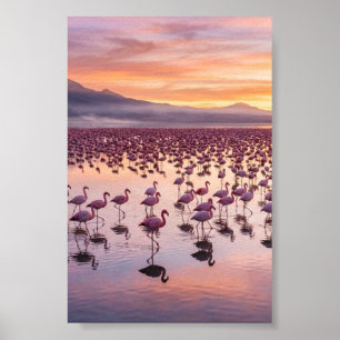 Póster Flamingos Rosados en Lago Tropical Cartel Mate