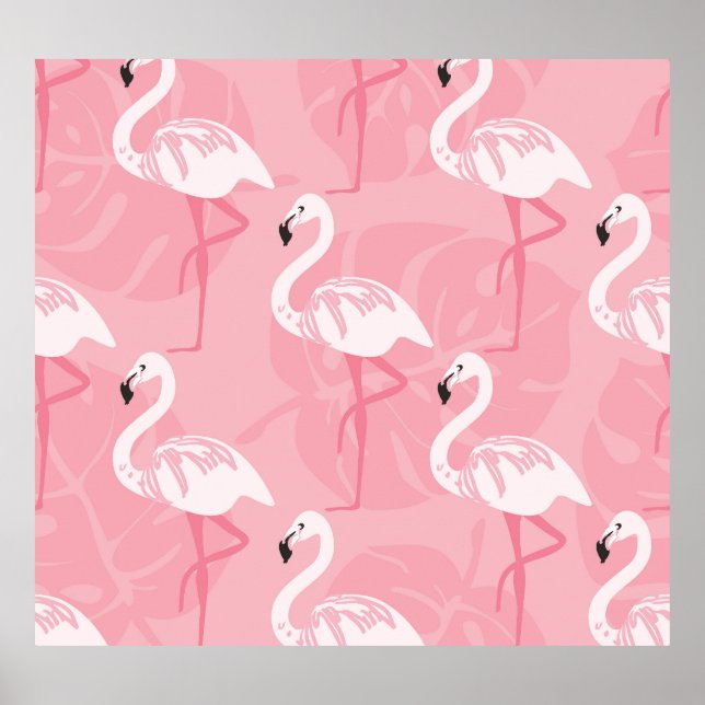 Póster Flamingos rosados: ilustracion vintage sin costura (Frente)