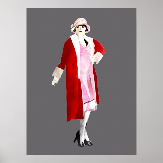 Póster Flapper chica moda acuarela (Frente)