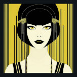 Póster Flapper elegante Art Deco<br><div class="desc">Elegante Flapper Art Decó Vintage de los años 20. Negro y amarillo. Hermosa cara con bob de estilo de los años 20,  franco,  bangs. Disponible en otros tamaños. Elija su tamaño preferido de la lista desplegable.</div>