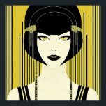 Póster Flapper elegante Art Deco<br><div class="desc">Elegante Flapper Art Decó Vintage de los años 20. Negro y amarillo. Hermosa cara con bob de estilo de los años 20,  franco,  bangs. Disponible en otros tamaños. Elija su tamaño preferido de la lista desplegable.</div>