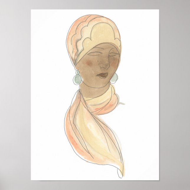 Póster Flapper Fashion Sketch - Woman with Scarf (Frente)
