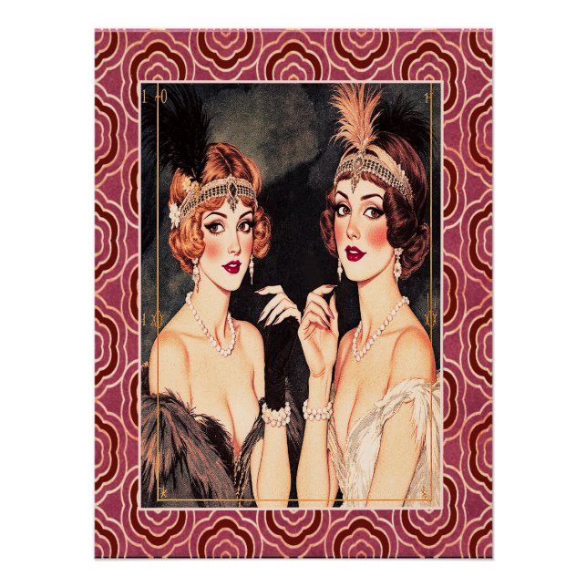 Póster Flappers de estilo Art Deco en el Fiesta. (Anverso)