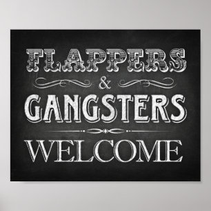 Póster FLAPPERS GANGSTERS BIENVENIDOS Rótulo Fiesta