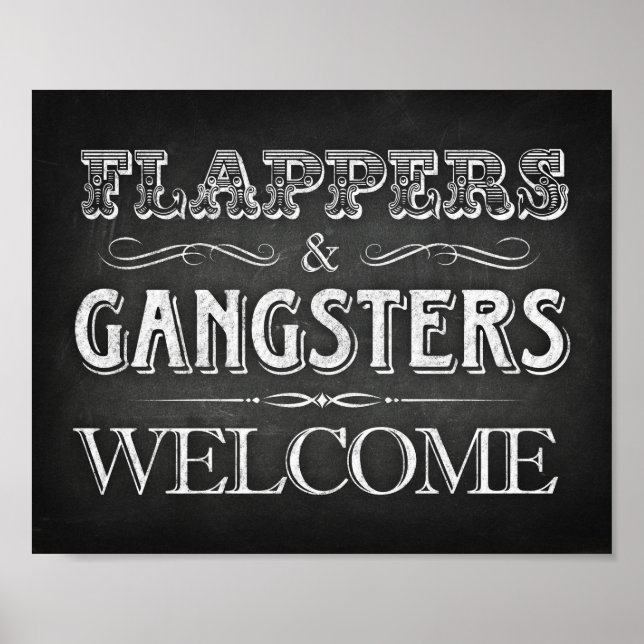 Póster FLAPPERS GANGSTERS BIENVENIDOS Rótulo Fiesta (Frente)