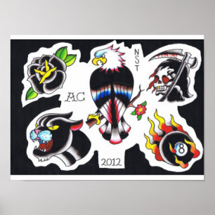 Póster flash del tatuaje de la escuela vieja de Adán