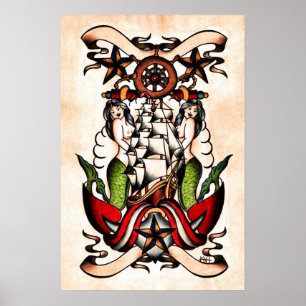 Póster Flash marítimo del tatuaje de la escuela vieja