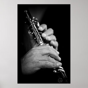 Póster Flauta siendo tocada en blanco y negro por gitano