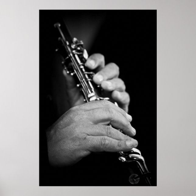 Póster Flauta siendo tocada en blanco y negro por gitano (Frente)
