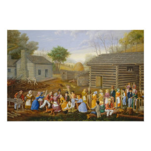 Póster Flax Scutching Bee, 1885 (cosecha de aceite en la 