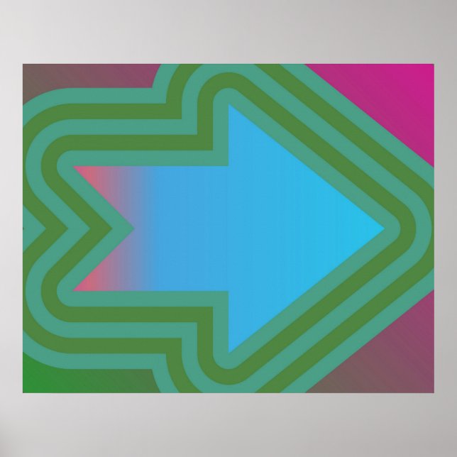 Póster Flecha Pop Art Al Verde Derecho Sobre Azul (Frente)