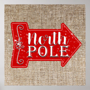 Póster Flecha Roja del Polo Norte Rústica Navidad Fiesta 