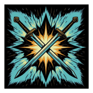 Póster Flechas de Fantasía Cruzadas con Energía Brillante